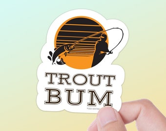 Trout Bum Fly Fishing Sticker, Vinyl Trout Fishing Sticker for Hydroflask | River Trout Sticker for Fisherman, Angler | Fly Fish Decals