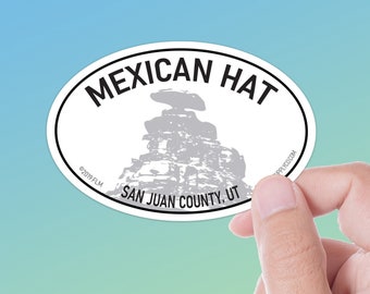 Mexikanischer Hut Utah Weiß Ovaler Aufkleber | Monument Valley, Tal der Götter UT Vinyl Aufkleber | Bears Ears Southwest ADV, Overland & RV Stickers