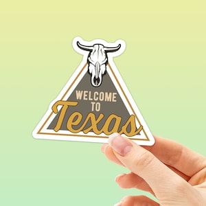 Welcome to Texas Decal, Desert Cattle Skull Sticker for Hydroflask, Laptop, Cool TX Bumper Stickers for Car, Austin Houston Dallas Lone Star