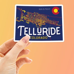 Telluride Colorado Sticker, Rocky Mountain Bumper Stickers for Car, Million Dollar Highway Decal for Hydroflask, Telluride CO Street Map