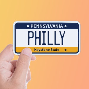 Philly Sticker on Pennsylvania License Plate - Philadelphia Bumper Stickers for Car -  Philly Decal for Hydroflask - Eastern PA Laptop Decal