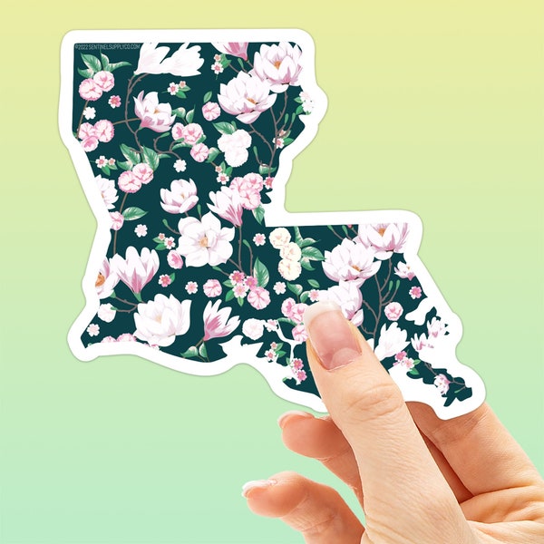 Pink Magnolia Louisiana Bumper Sticker for Car, Cute Southern Stickers for Hydroflask, Floral New Orleans Louisiana Laptop Decal for Tumbler