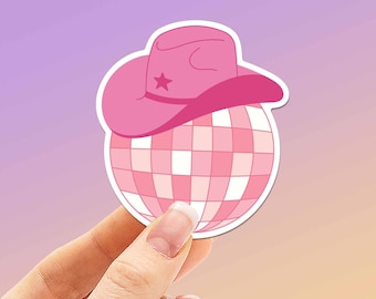 Disco Ball Cowboy Hat Sticker for Hydroflask - Cute Girly Laptop Decals - Disco Cowgirl The Last Rodeo Theme Bachelorette Party Favors