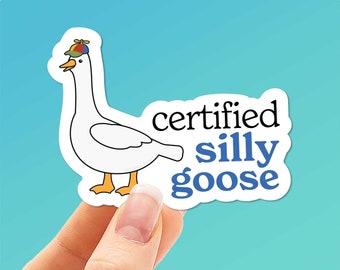 Certified Silly Goose Sticker - Funny Water Bottle Sticker - Internet Meme Decal - Cute Propeller Hat Sticker for Tumblers and Laptops
