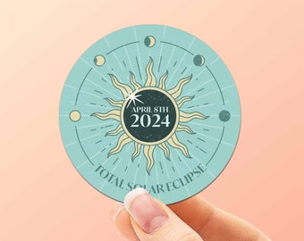 2024 Eclipse Sticker for Laptop, Mint Green April 8 Total Solar Eclipse Souvenir, Waterproof Vinyl Decal for Hydroflask Water Bottle