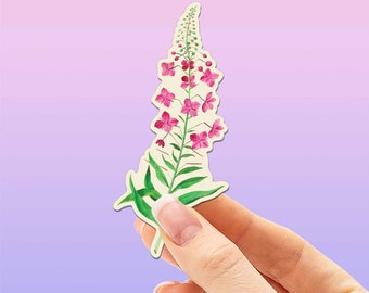 Alaska Fireweed Sticker for Water Bottles - Cute Floral AK Decals - Vintage Botanical Art Sticker for Tumblers & Laptops