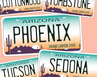 Arizona License Plate Stickers, 10+ AZ Cities - Southwest Bumper Sticker for Car - Phoenix Tucson Sedona Decals for Hydroflask