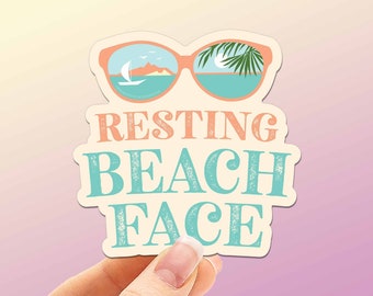 Resting Beach Face Sunglasses Sticker - Funny RBF Shore Vibes Decal - My Happy Place Ocean Vacation Souvenir