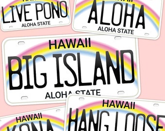 Hawaii License Plate Sticker - Choose Your City or Hawaiian Slang Decal for Hydroflask, Cute Hawaii Souvenir Bumper Stickers