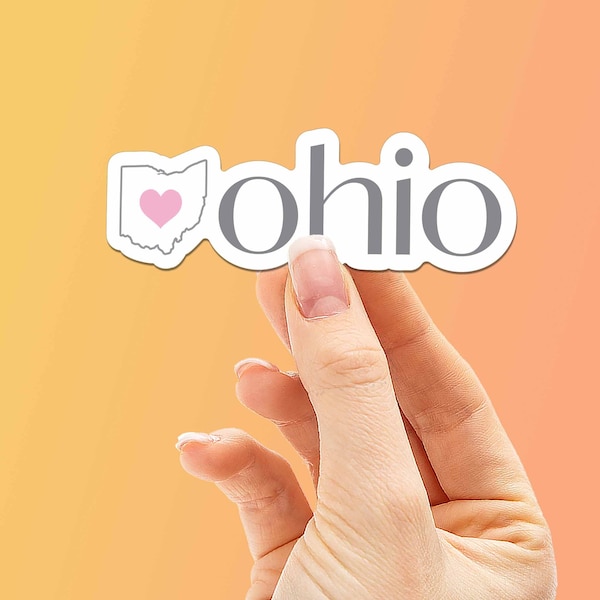 Ohio Heart Sticker - Cute State Shape Midwest Bumper Decals, OH Love Buckeye Stickers for Hydroflask Water Bottle, Cool Gift for Locals