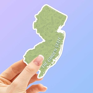 Green Garden State New Jersey Sticker, Cute NJ Farm Decals Jersey Shore Stickers for Hydroflask, New Jersey Quotes, Vinyl Decals for Laptop