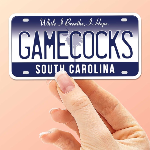 Gamecocks South Carolina License Plate Sticker, USC Fighting Gamecocks Bumper Sticker for Car, SEC Decal for Hydroflask, Columbia SC Gift