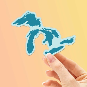 Pegatina de mapa de los Grandes Lagos, bonita calcomanía del Medio Oeste para botella de agua Hydroflask con los lagos Erie, Huron, Michigan, Ontario y Superior