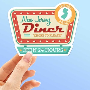New Jersey Diner Sticker - Retro NJ Decals, Unique Jersey Sticker for Tumbler - New Jersey Fresh Bumper Sticker