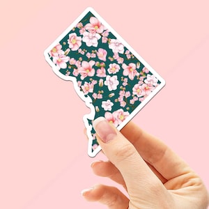 Sticker fleurs de cerisier Washington DC pour le printemps, sticker floral Capitol mignon pour Hydroflask