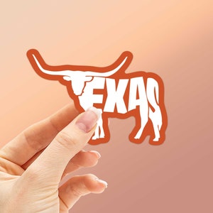 Texas Longhorn Bumper Sticker, TX Sticker for Hydroflask & Laptop, Lone Star State Rodeo Gift, Austin, Dallas, San Antonio, Houston Souvenir