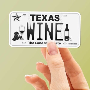 Texas Wine Country License Plate Sticker, Lone Star Texas Decal for Hydroflask & Tumbler, Austin Houston Dallas San Antonio Souvenir Sticker