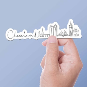Cleveland Ohio City Skyline Sticker - Cute Forest City Midwest Bumper Decals, OH Line Art Stickers, Cool Lake Erie Gift for Locals & Natives