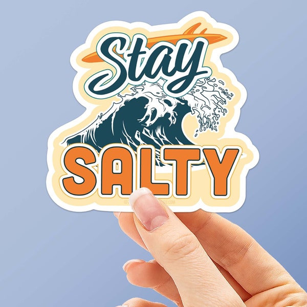 Stay Salty Bumper Sticker - Funny Beach Surfing Decal, Beach Bum Vinyl Sticker