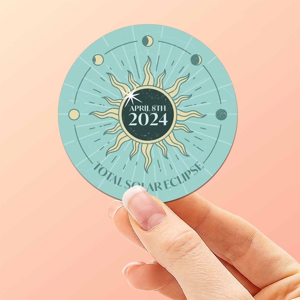 2024 Eclipse Sticker for Laptop, Mint Green April 8 Total Solar Eclipse Souvenir, Waterproof Vinyl Decal for Hydroflask Water Bottle