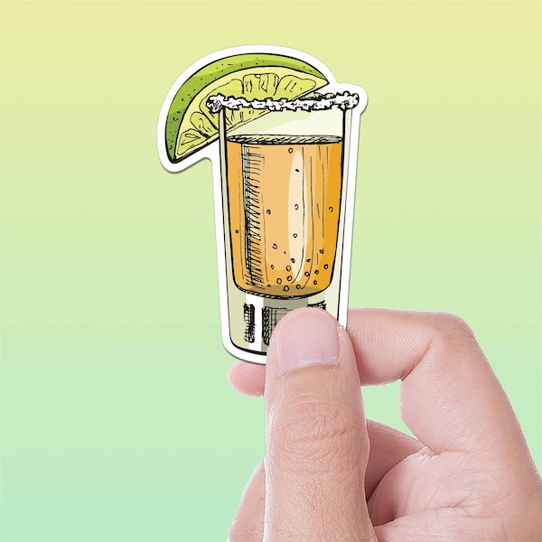 Lime & Tequila Sticker - Tequila Shot Glass Drinking Sticker, Happy Hour Alcohol Decal for Flask, Cute Salt Rim Sticker Gift for Drinkers