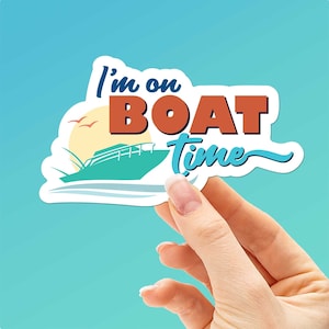 Sticker I'm on Boat Time - jaren 80 retro Lake & Beach sticker voor hydroflask waterfles of beker - Boating Nature bumperstickers voor auto