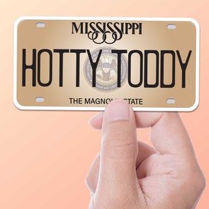 Hotty Toddy Mississippi License Plate Sticker, Mississippi Rebels Bumper Sticker for Car, Fins Up Decal for Hydroflask, University MS Gift