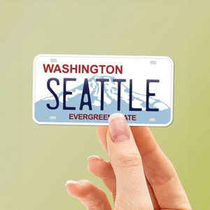 Seattle Washington License Plate Sticker - Seattle Bumper Sticker for Car, RV Camper - Western WA Puget Sound Decal for Hydroflask & Laptop