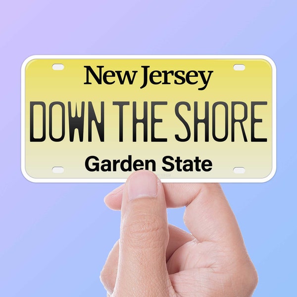 Down the Shore NJ License Plate Sticker, Cute Jersey Shore Stickers for Hydroflask, New Jersey Quotes, NJ Beaches Vinyl Decals for Laptop