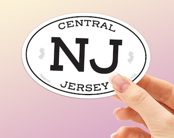 Central Jersey NJ Stickers - New Jersey White Oval Sticker, Jersey Shore, Trenton, Hamilton, New Brunswick Princeton NJ Decal for Hydroflask