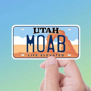 Moab Utah License Plate Sticker, Offroading Bumper Sticker, Outdoors Powersports Vinyl Decal for 4x4, UTV, Trail Riding