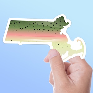 Massachusetts Regenbogenforelle Fliegenfischen Aufkleber, New England Forelle Fischen Aufkleber für Hydroflask, Massen-Autoaufkleber, Fischer-Abziehbilder