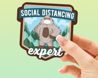 Social Distancing Bigfoot, Sasquatch Sticker for Hydroflask, Funny Social Distancing Sasquatch Bumper Sticker