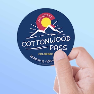 Cottonwood Pass Colorado Bumper Sticker, Rocky Mountain Passes Vinyl Decals for Water Bottle, Colorado Offroad ADV Motorcycle, Overland 4x4