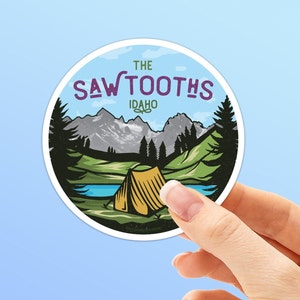 Sawtooth Mountains Idaho Stickers for Hydroflask, Laptop, RV Camper - Sawtooths Decal - Stanley, Ketchum, Sun Valley ID Bumper Stickers