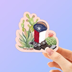 Cactus & Cowboy Boots Texas Bumper Sticker | Cute Texas Decal for Cars | Texas Sticker for Hydroflask, Laptop, RV Camper | Lone Star Flag
