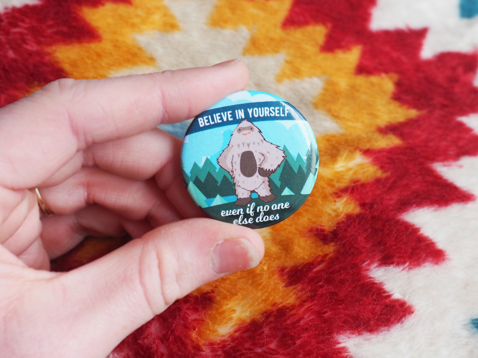 Believe in Yourself Bigfoot Button Pin Round Sasquatch Pin | Etsy