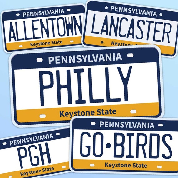 Pennsylvania License Plate Stickers, 20 PA Cities & Phrases Philly Decals  for Hydroflask 