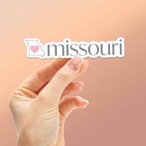 Pegatina de corazón de Missouri: lindas calcomanías del mapa del estado del Medio Oeste, pegatinas de amor de Missouri para botellas de agua Hydroflask, un regalo genial de Kansas City para los residentes.