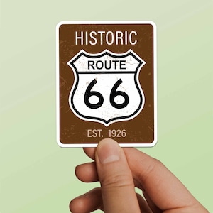 Route 66 Brown Road Sign Bumper Sticker, Vintage Highway Sign, Southwest Decal for Hydroflask, Retro Americana Road Trip Decal