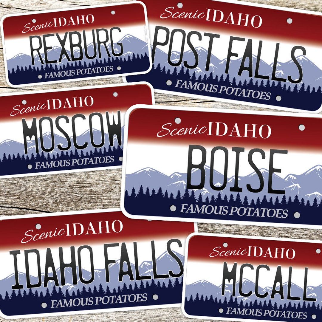 Idaho License Plate Stickers, 13 Idaho Cities ID Bumper Sticker for Car, RV Boise, Twin Falls