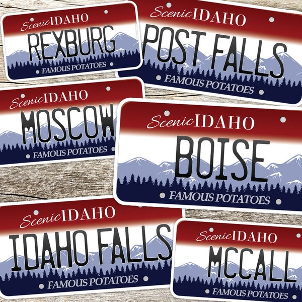 Idaho License Plate Stickers,  13 Idaho Cities - ID Bumper Sticker for Car, RV - Boise, Twin Falls, Lewiston, CDA Decals for Hydroflask