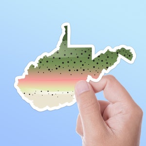 West Virginia Regenbogenforelle Fliegenfischen-Aufkleber, Appalachen-Forellenfischen-Aufkleber für Hydroflask, WV-Fisch-Aufkleber, Fliegen-Fischer-Abziehbilder