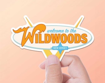Retro Wildwood NJ Sticker - New Jersey Shore Bumper Sticker - Wildwoods Vintage Sign Decal