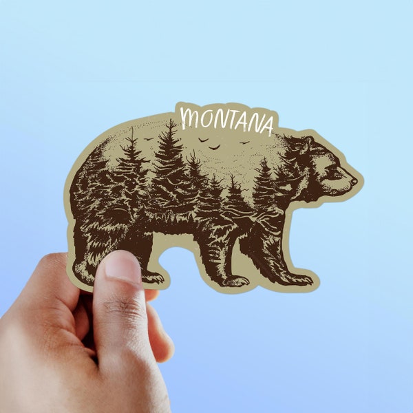 Montana Grizzly Bear Sticker, Cool Montana Bumper Sticker for Car, Missoula Kalispell Billings Bozeman Mountain Decals for Hydroflask