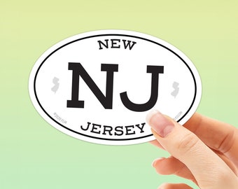New Jersey Stickers, White Oval NJ Bumper Sticker | Jersey Shore Laptop Decals | South Jersey Decal, North Jersey Stickers for Hydroflask