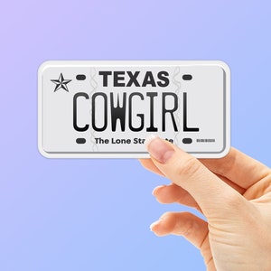 Cowgirl Texas License Plate Sticker, Ladies Rodeo Bumper Sticker for Car, Houston Austin Dallas San Antonio TX Western Decal for Hydroflask