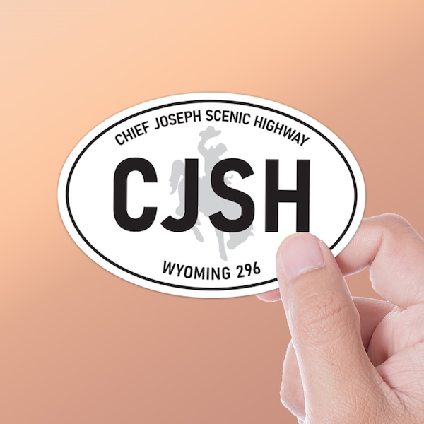 Chief Joseph Scenic Highway Bumper Sticker | Wyoming Highway 296 White Oval Stickers for Hydroflask |  Cooke City Montana to Cody WY Decals