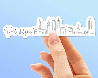 Philadelphia Skyline Sticker for Hydroflask Water Bottle, Cute Philly City Line Art Laptop Decal