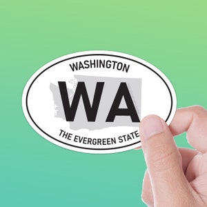 Washington Sticker for Hydroflask & Laptop | WA Bumper Stickers for Car, RV Camper | Pacific Northwest Decals | Seattle Euro Sticker Oval